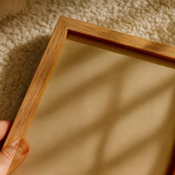 minimalist soyut tablo ahşap çerçeve yakın çekim