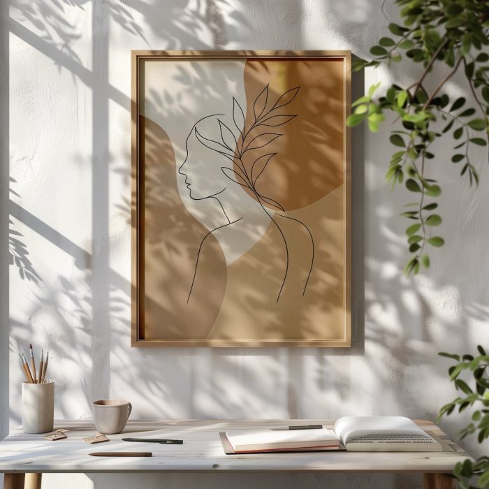 Minimal kadın silueti tablo çalışma odasında