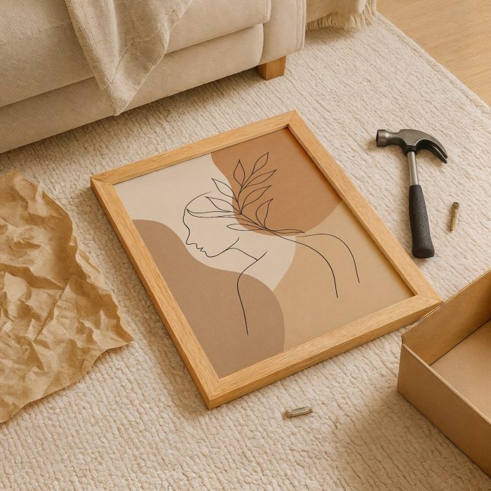 Minimal kadın çizimi tablo kuş bakışı görünüm