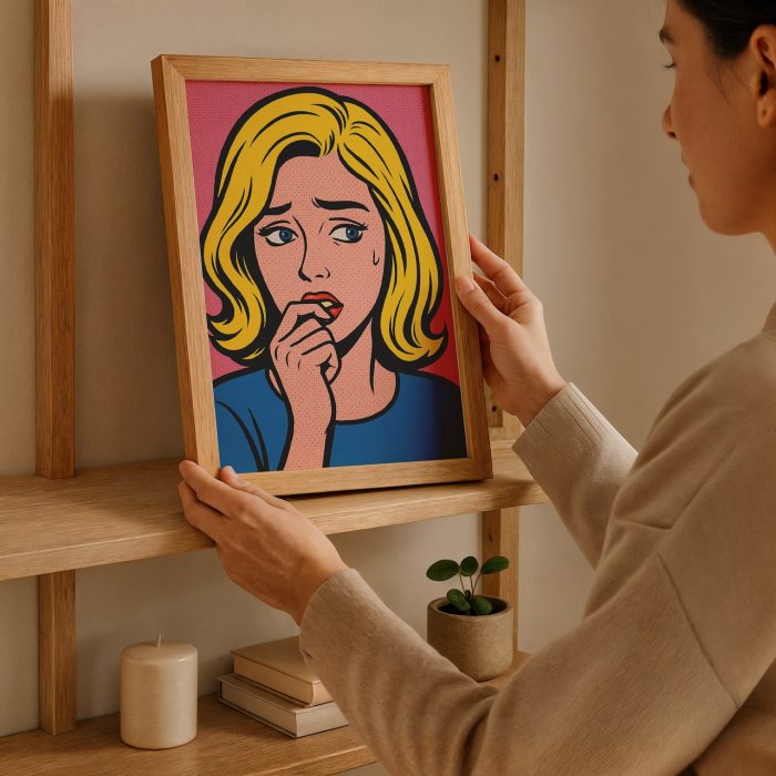 üzgün kadın tablo dekoratif raf