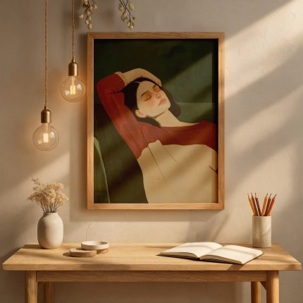 kadın portre tablo çalışma masası
