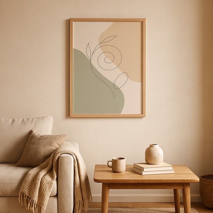 Oturma odasında sergilenen modern sade tablo