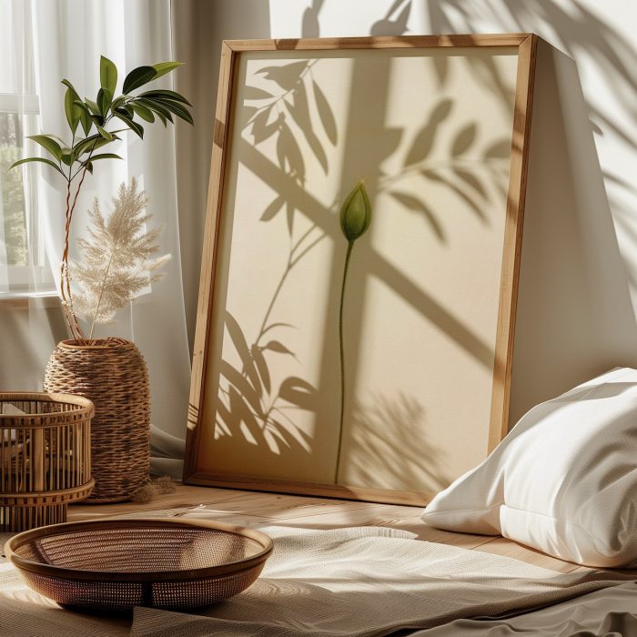 Pencere önünde duran minimalist tablo