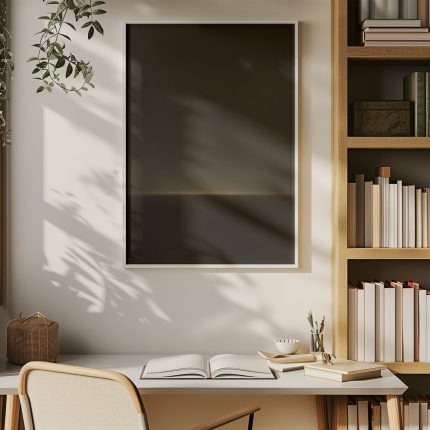 Minimal soyut tablo - beyaz çerçeveyle çalışma odasında